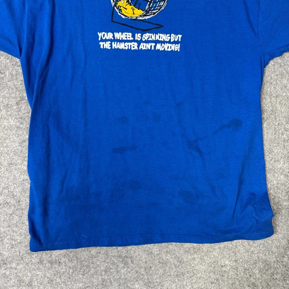 Hybrid Tees Hamster Wheel Graphic T-Shirt Mens Large Blue Funny Sarcastic Shirt